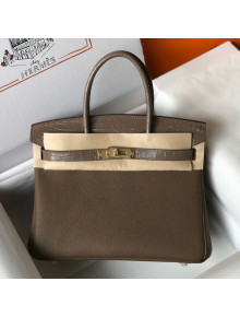 Hermes Touch Birkin Bag 30cm in Crocodile Embossed Leather and Togo Calfskin Grey/Gold 2021