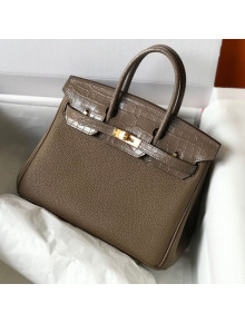Hermes Touch Birkin Bag 25cm in Crocodile Embossed Leather and Togo Calfskin Grey/Gold 2021
