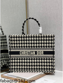 Dior Large Book Tote Bag in Black and White Houndstooth Embroidery 2021