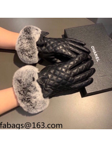 Chanel Lambskin and Rabbit Fur Gloves with Bow Black 2021 02