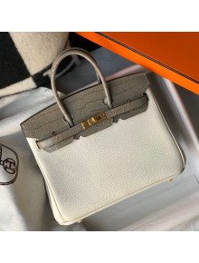 Hermes Touch Birkin Bag 25cm in Crocodile Embossed Leather and Togo Calfskin White/Gold 2021