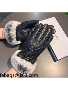 Chanel Lambskin and Rabbit Fur Gloves with Bow Black 2021 03