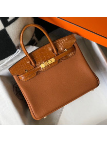 Hermes Touch Birkin Bag 30cm in Crocodile Embossed Leather and Togo Calfskin Brown/Gold 2021