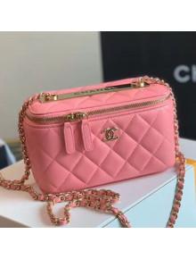 Chanel Quilted Lambskin Classic Box with Chain Vanity Case Bag AP1472 Pink 2020