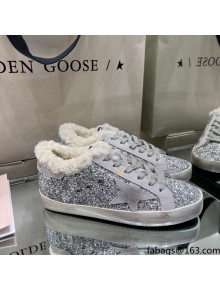 Golden Goose Super-Star Sneakers in Silver Glitter with Shearling Lining 1158 2021