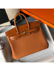 Hermes Touch Birkin Bag 25cm in Crocodile Embossed Leather and Togo Calfskin Brown/Gold 2021