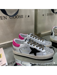 Golden Goose Super-Star Sneakers in Silver Leather and Silver Glitter 2021