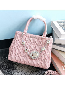 Miu Miu Crystal Cloque Matelasse Nappa Leather Top Handle Bag 5BA067 Pink 2021