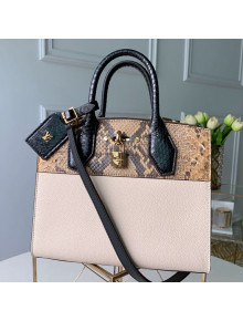 Louis Vuitton Python Leather City Steamer PM Top Handle Bag N95975 White 2019