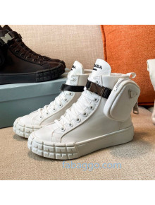 Prada Wheel Re-Nylon Gabardine High-top Sneakers with Pouch White 2020