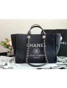 Chanel Deauville Mixed Fibers Large Shopping Bag A66941 Black 2022 09