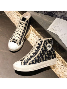 Dior Oblique Canvas Short Sneaker Boots with Logo Patch Blue 2020