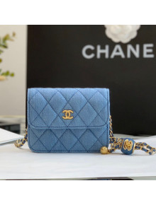 Chanel Denim Clutch with Chain and Ball AP1628 Light Blue 2022 25