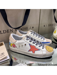 Golden Goose Super-Star Sneakers in White Leather with Graffiti 2021