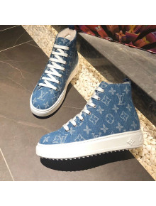 Louis Vuitton Monogram Denim Wool Short Sneaker Boots Blue 2020