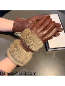 Chanel Lambskin and Rabbit Gloves with Buckle Brown 2021 11