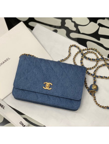 Chanel Denim Wallet on Chain WOC with Ball AP1450 Dark Blue Blue 2022 28
