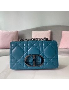 Dior Small Caro Chain Bag in Quilted Macrocannage Calfskin Steel Blue/Black Hardware 2021