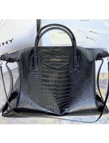 Givenchy Medium Antigona Soft Bag in Crocodile Effect Leather Black 2020