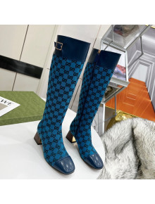Gucci GG Canvas Knee-High Boot Blue 2021