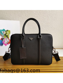 Prada Men's Grained Leather Business Briefcase Bag 2VE368 Black 2021