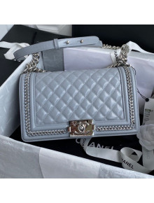 Chanel Quilted Calfskin Chain Charm Boy Handbag A67086 Gray/Silver 2020
