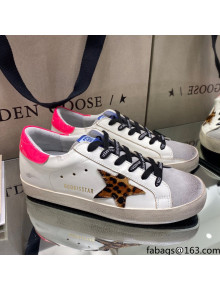 Golden Goose Super-Star Sneakers in White Leather With Leopard Print Star 2021