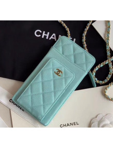 Chanel Grained Calfskin Classic Clutch With Chain AP0990 Light Blue 2020