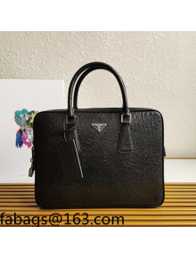 Prada Men's Ostrich Embossed Leather Business Briefcase Bag 2VE368 Black 2021