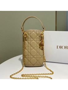 Dior Lady Dior Phone Holder in Beige Cannage Lambskin 2021