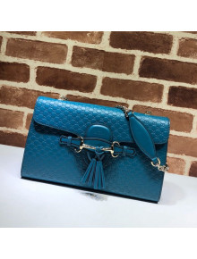 Gucci GG Leather Tassel Medium Shoulder Bag 449635 Blue 2021