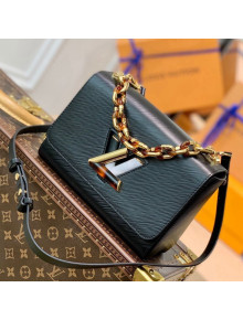 Louis Vuitton Twist MM Handbag in Epi Leather with Tortoise Shell M58715 Black 2021