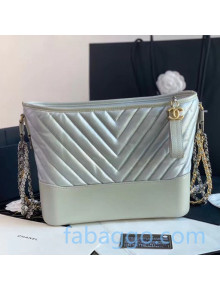 Chanel Chevron Aged Calfskin Gabrielle Medium Hobo Bag AS1521 Silver 2020