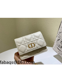 Dior Mini Caro Pouch with Chain in White Supple Cannage Calfskin 2021