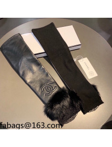 Chanel Lambskin and Cashmere Long Gloves with Bow Black 2021 23