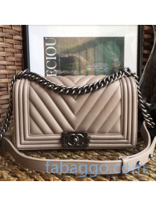 Chanel Chevron Lambskin Medium Classic Boy Flap Bag A67086 Beige/Aged Silver 2020