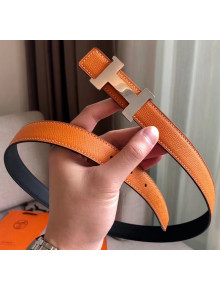 Hermes Width 2.4cm Grained Epsom Calfskin Reversible Belt Orange/Silver 2020