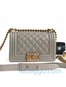Chanel Quilted Grained Leather Small Classic Boy Flap Bag A67085 Grey/Aged Gold 2020