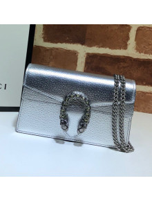 Gucci Dionysus Super Mini Bag in Metallic Silver Leather 476432 2020