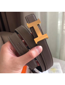 Hermes Width 2.4cm Grained Calfskin Reversible Belt Grey/Gold 2020
