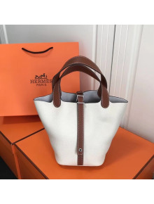 Hermes Togo Calfskin Leather Picotin Lock PM Bag White/Caramel 