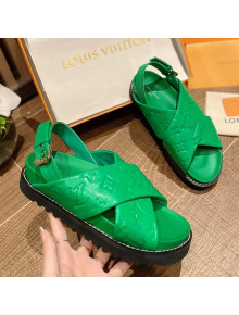 Louis Vuitton Paseo Flat Comfort Crossover Monogram Leather Sandals Green 2022