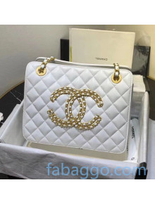 Chanel Calfskin Chain CC Accordion Shoulder Bag AS1751 White 2020