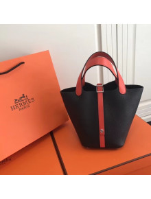 Hermes Togo Calfskin Leather Picotin Lock PM Bag Black/Orange