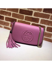 Gucci 336752 Soho Tassel Leather Chain Shoulder Bag Rosy
