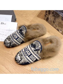 Dior Dway Embroidered Cotton Flat Wool Slipper Mules 09 2020