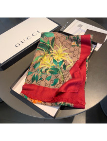 Gucci GG Flora Print Cashmere Scarf 100x200cm Red 2021