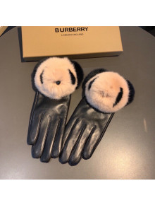 Burberry Lambskin and Cashmere Gloves with Pompon Black/Pink 2021 05