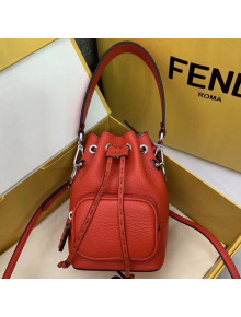 Fendi Litchi Grained Calfskin Mon Tresor Mini Bucket Bag Orange Red 2019