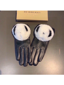 Burberry Lambskin and Cashmere Gloves with Pompon Black/White 2021 06